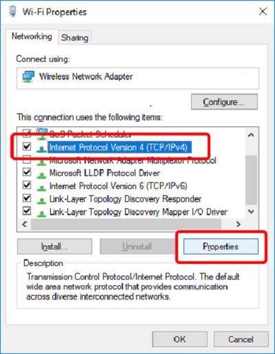 DNS settings are specific to TCP/IPv4 settings