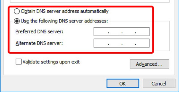 Specify the DNS servers addresses