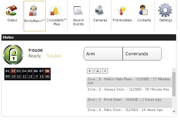 Alarm system free monitoring with full  browser based "Live" status